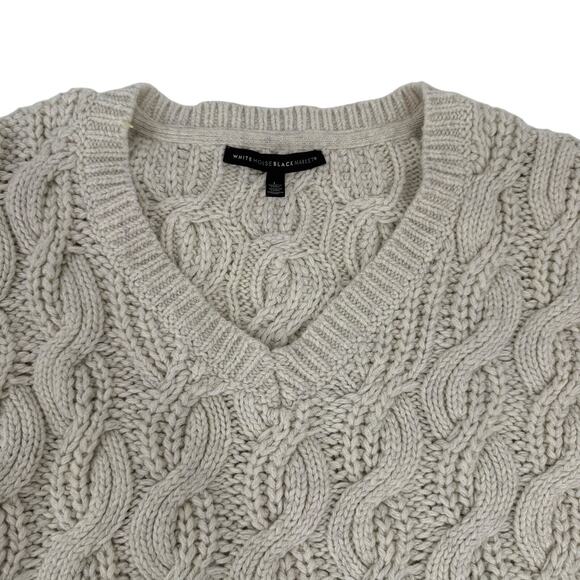 WHBM Chunky Sweater Cable Knit Wool Blend Cream White Cozy Large - Picture 6 of 8
